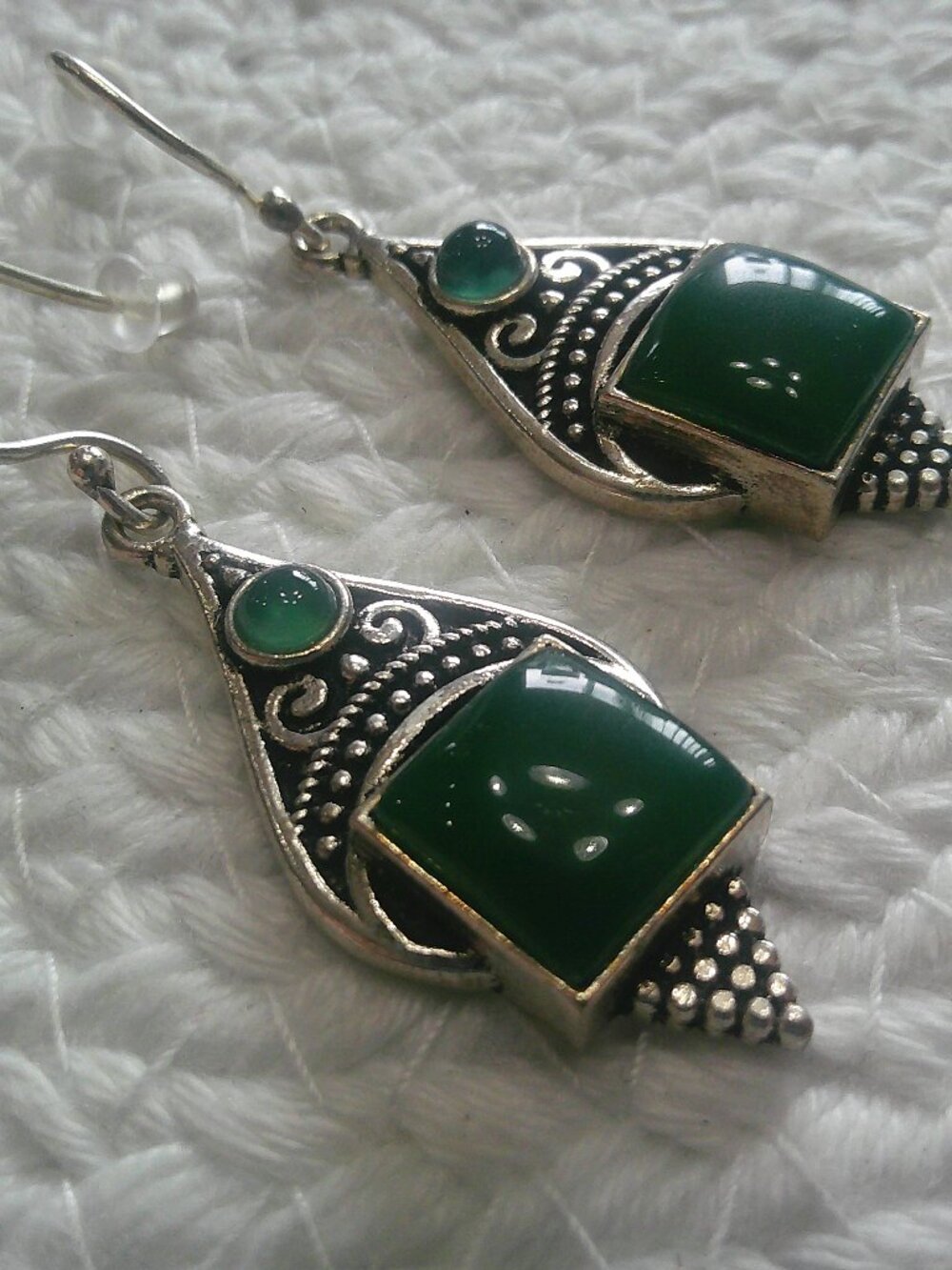 Gorgeous GREEN ONYX Handmade Sterling 925 Dangle Earrings #317E